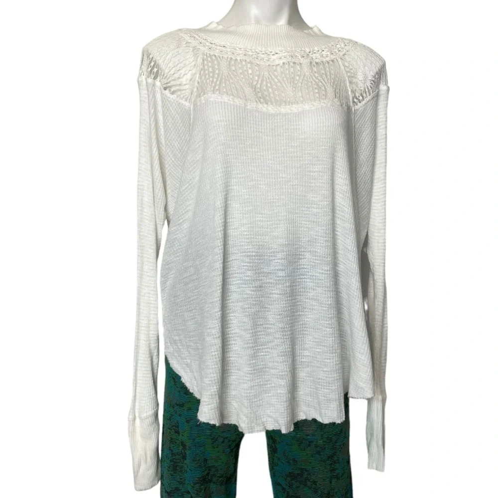 Free People - Spring Valley Long Sleeves Top | Women Small | Ivory Crotchet Lace